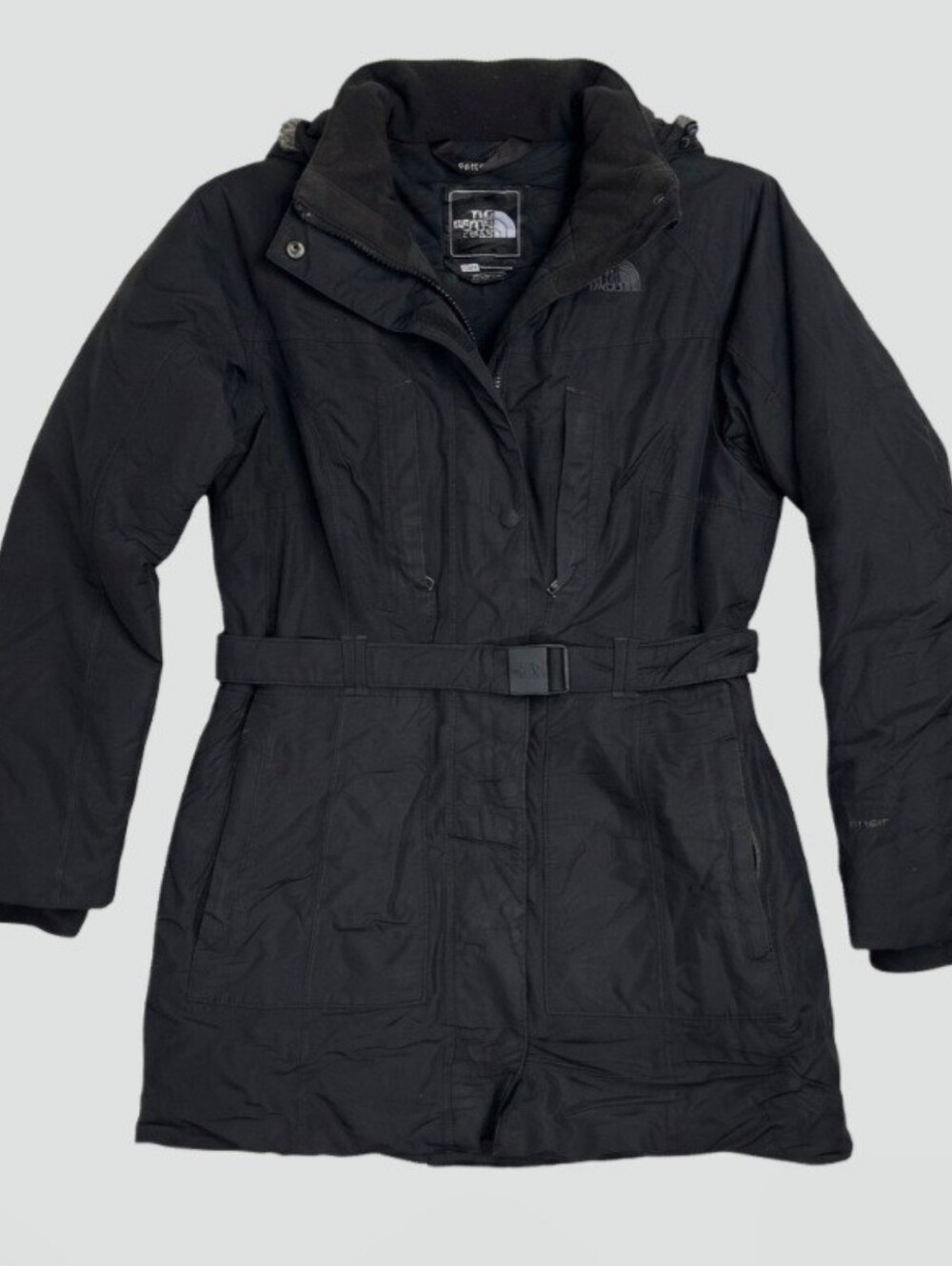 The North Face Women's Large Hyvent Faux Fur Hooded Belted Parka Jacket.